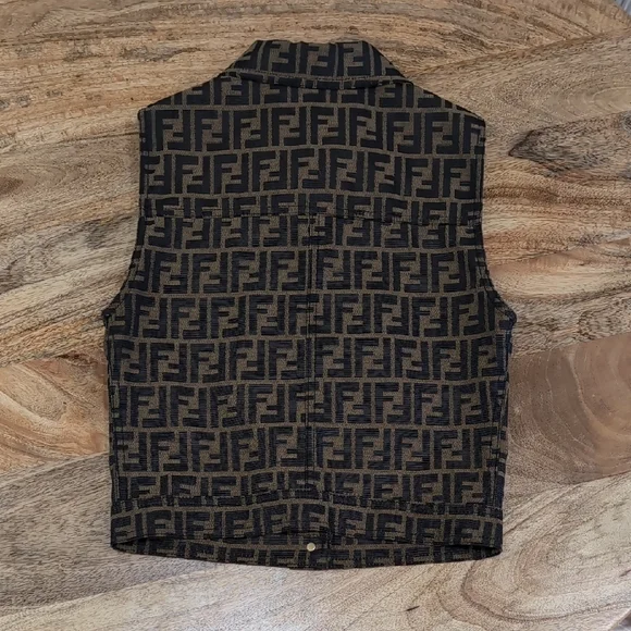 Vintage 2000s Fendi Black and Brown Logo Vest US 2/4 IT 40 Y2K - Picture 5 of 9